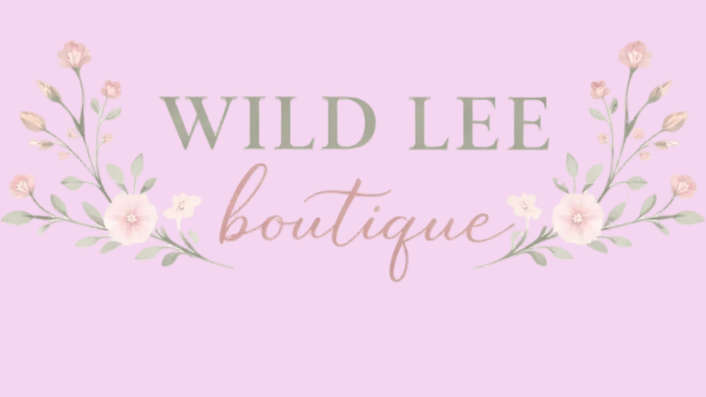 Logo for Wild Lee Boutique with floral elements on a light pink background