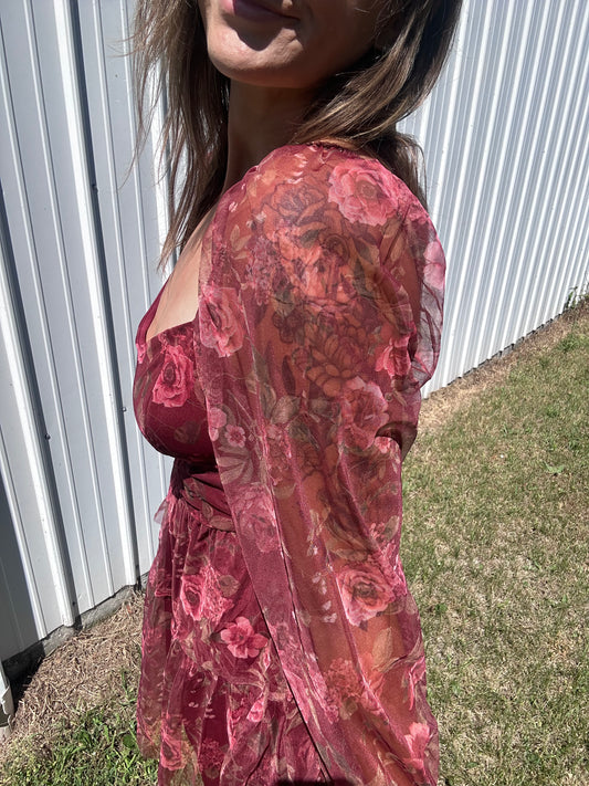 Floral Chiffon Long Sleeve Dress