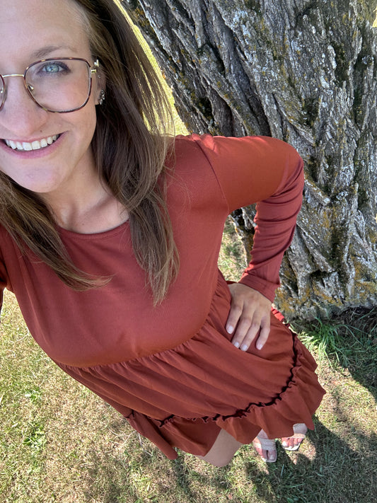 Solid Ribbed Long Sleeve Dress