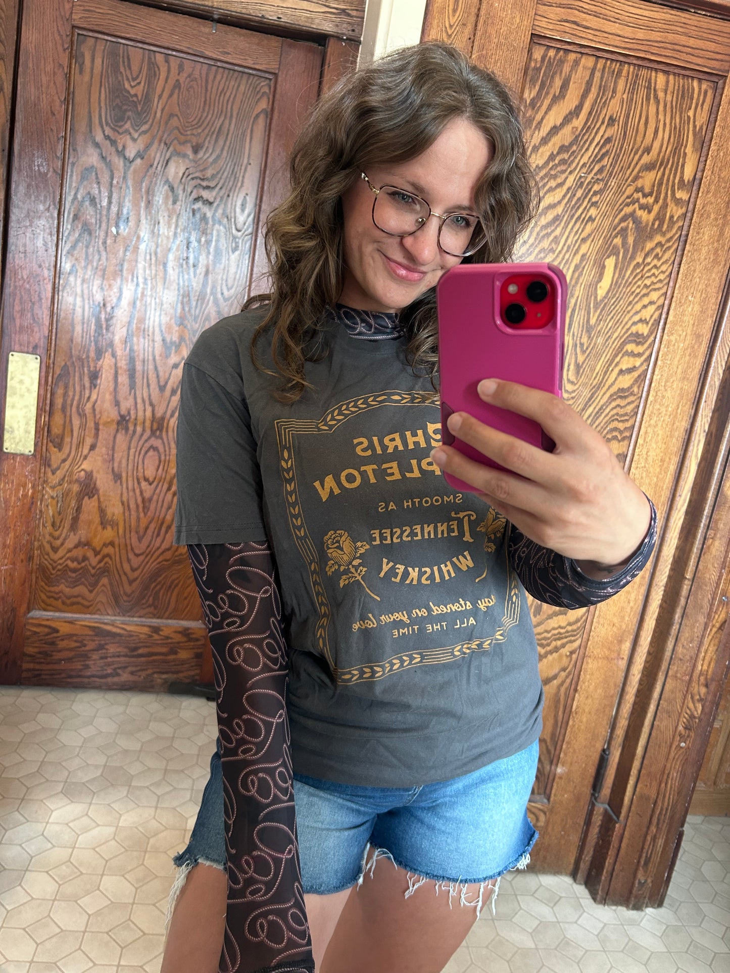 Western Printed Mesh Top