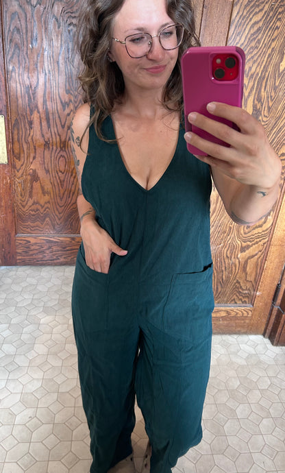Corduroy V Neck Jumpsuit