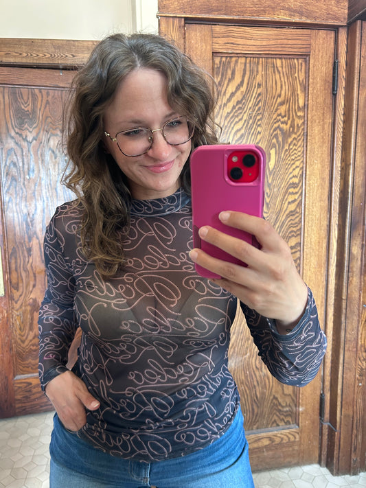 Western Printed Mesh Top