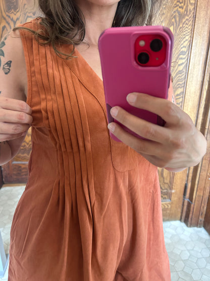 Solid Pleated Sleeveless Romper