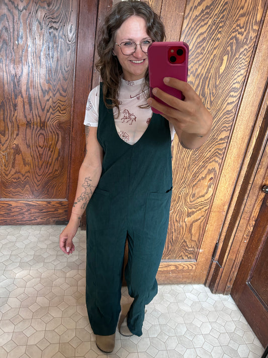 Corduroy V Neck Jumpsuit