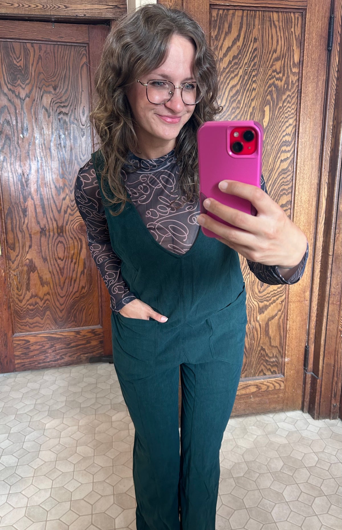 Corduroy V Neck Jumpsuit