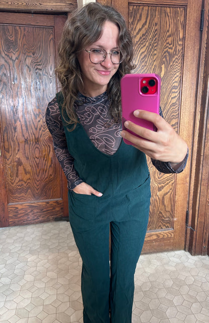 Corduroy V Neck Jumpsuit