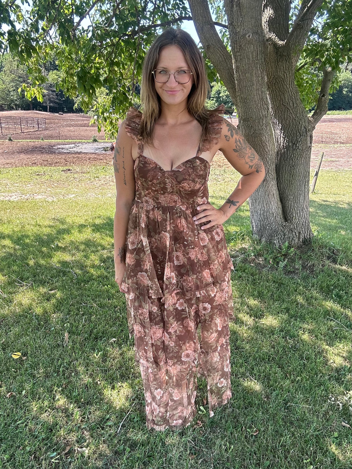 Floral Chiffon Ruffle Tiered Dress