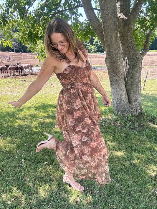 Floral Chiffon Ruffle Tiered Dress