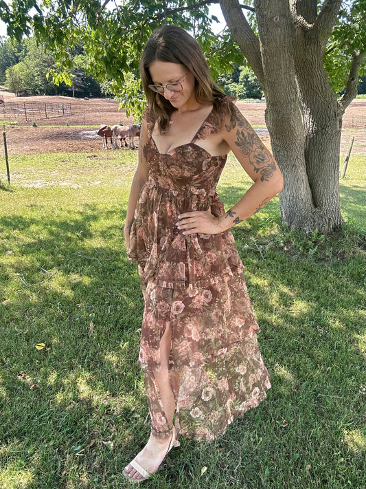 Floral Chiffon Ruffle Tiered Dress