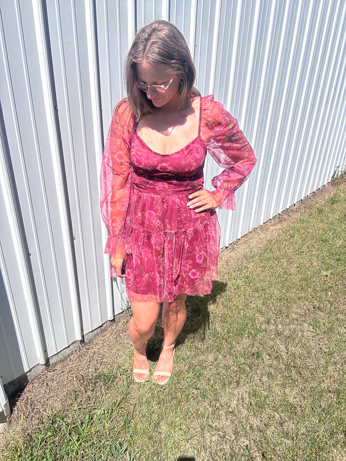 Floral Chiffon Long Sleeve Dress