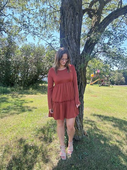 Solid Ribbed Long Sleeve Dress