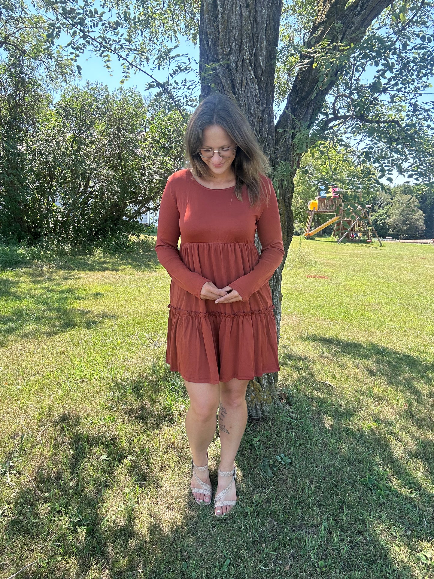 Solid Ribbed Long Sleeve Dress
