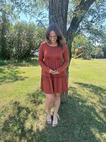 Solid Ribbed Long Sleeve Dress