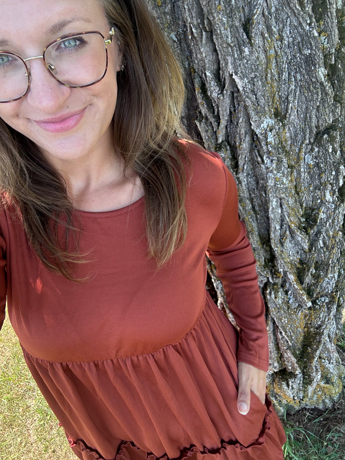 Solid Ribbed Long Sleeve Dress