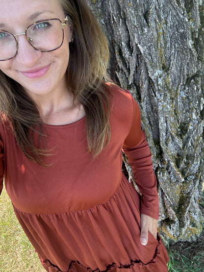 Solid Ribbed Long Sleeve Dress