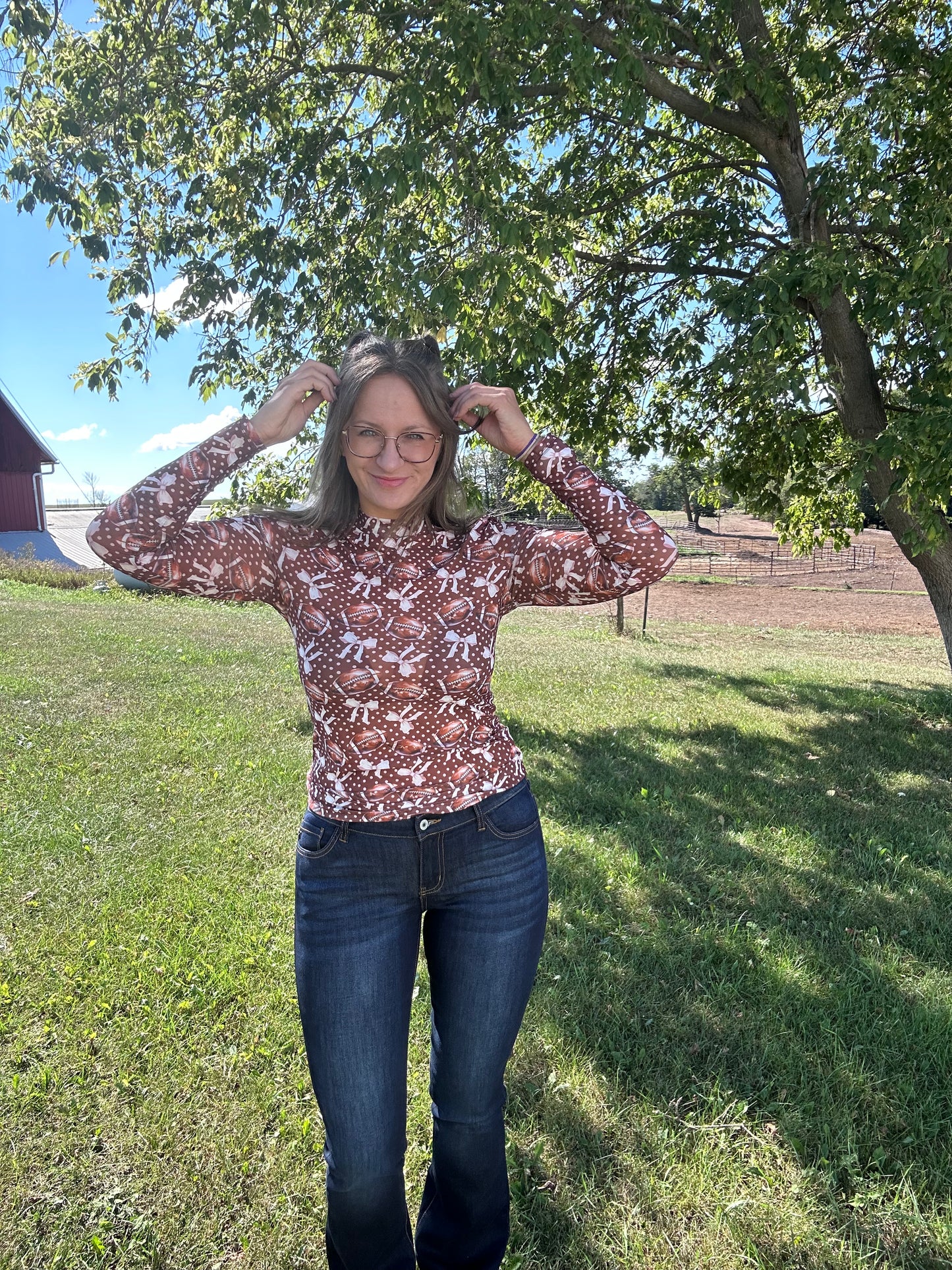 Bow Game Day Mesh Long Sleeve