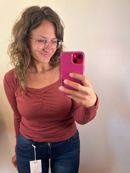 Burgundy Gathered Bust Top