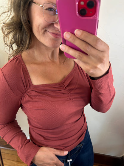 Burgundy Gathered Bust Top