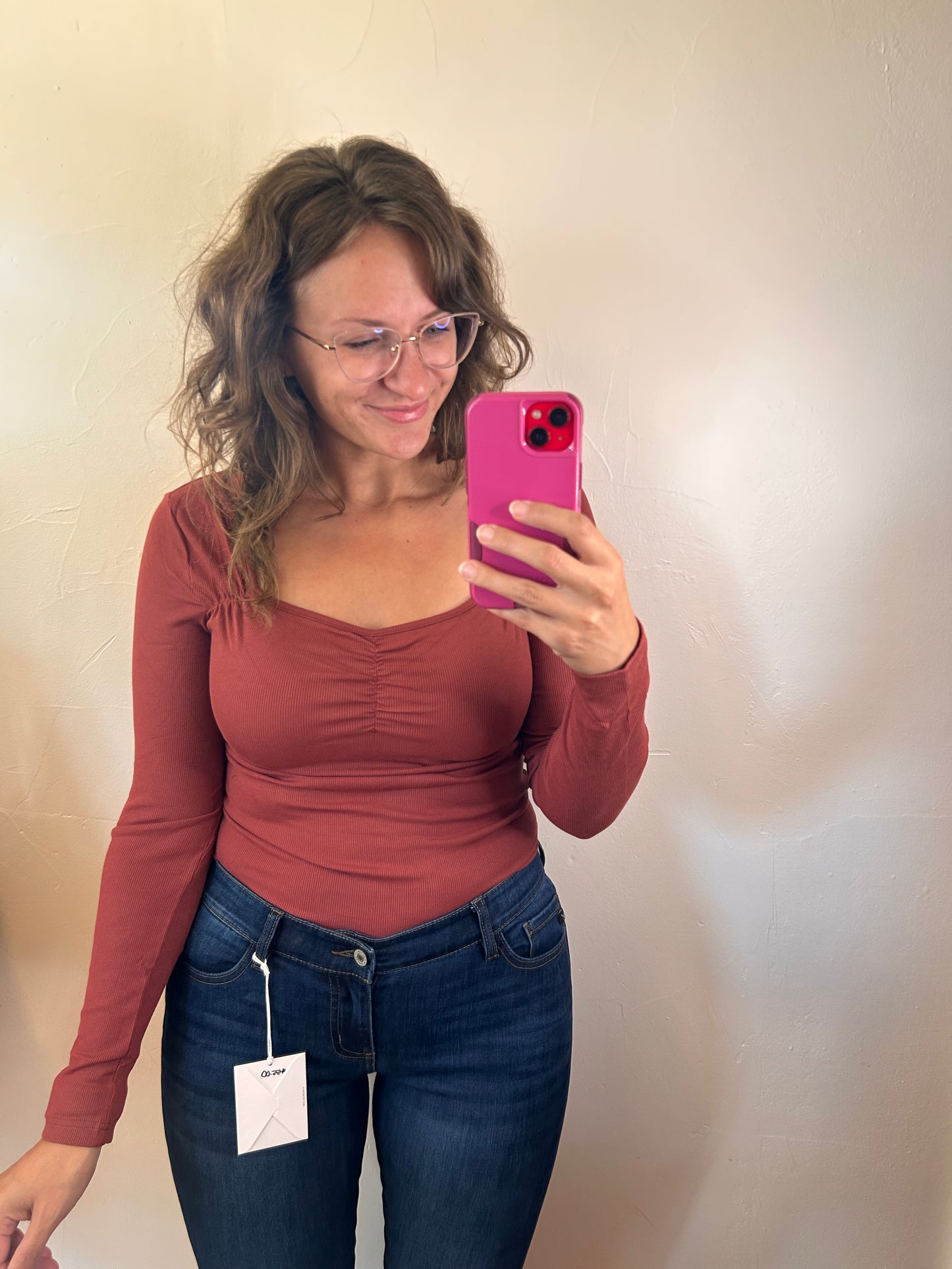 Burgundy Gathered Bust Top