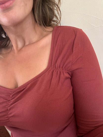Burgundy Gathered Bust Top