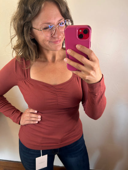 Burgundy Gathered Bust Top
