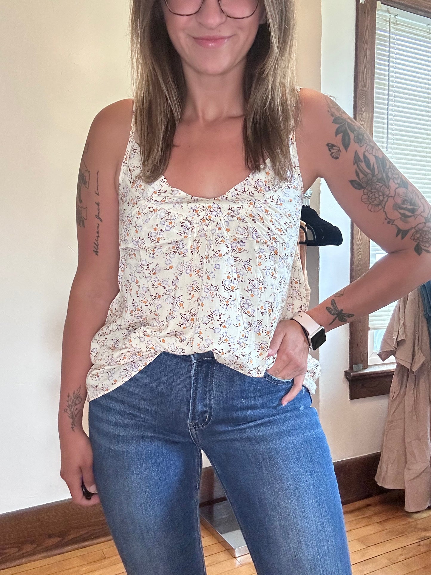 Boho Floral Tank Top - Apricot