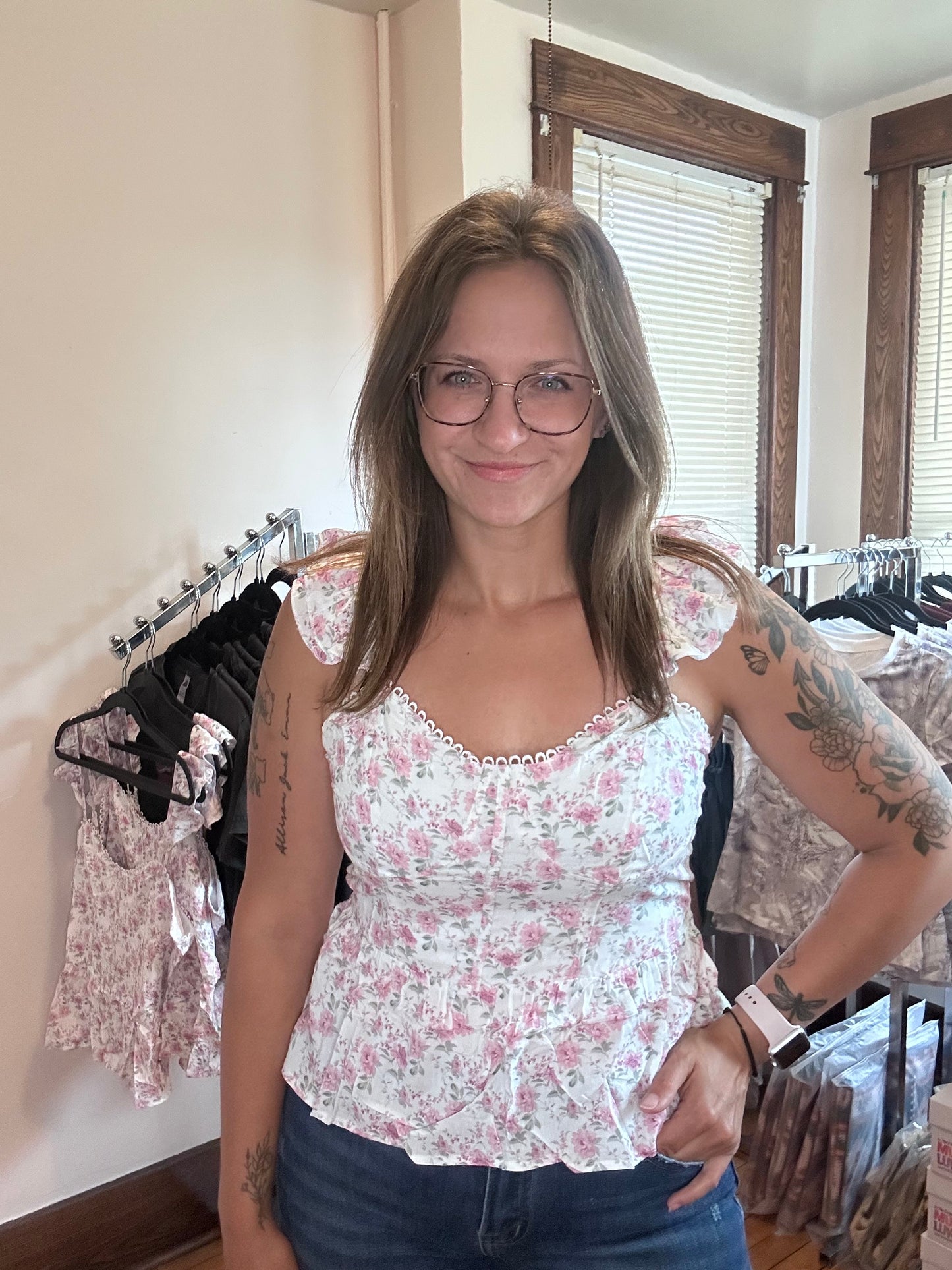 Floral Flutter Tank Top