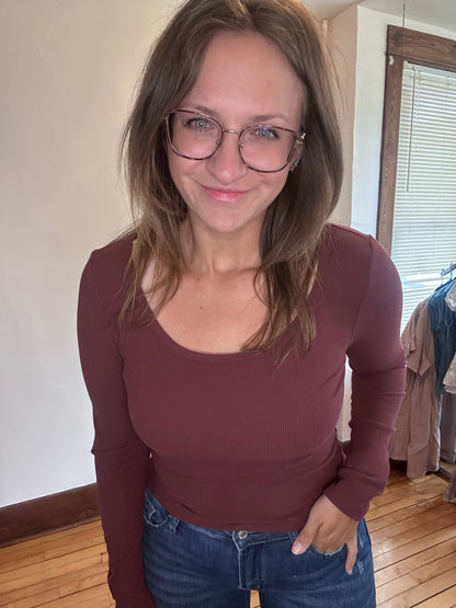 Ribbed U-Neck Long Sleeve