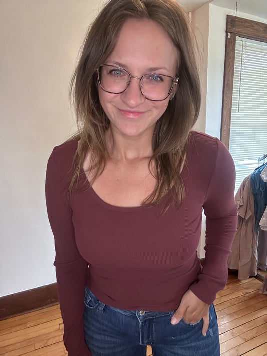 Ribbed U-Neck Long Sleeve