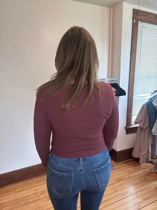 Ribbed U-Neck Long Sleeve