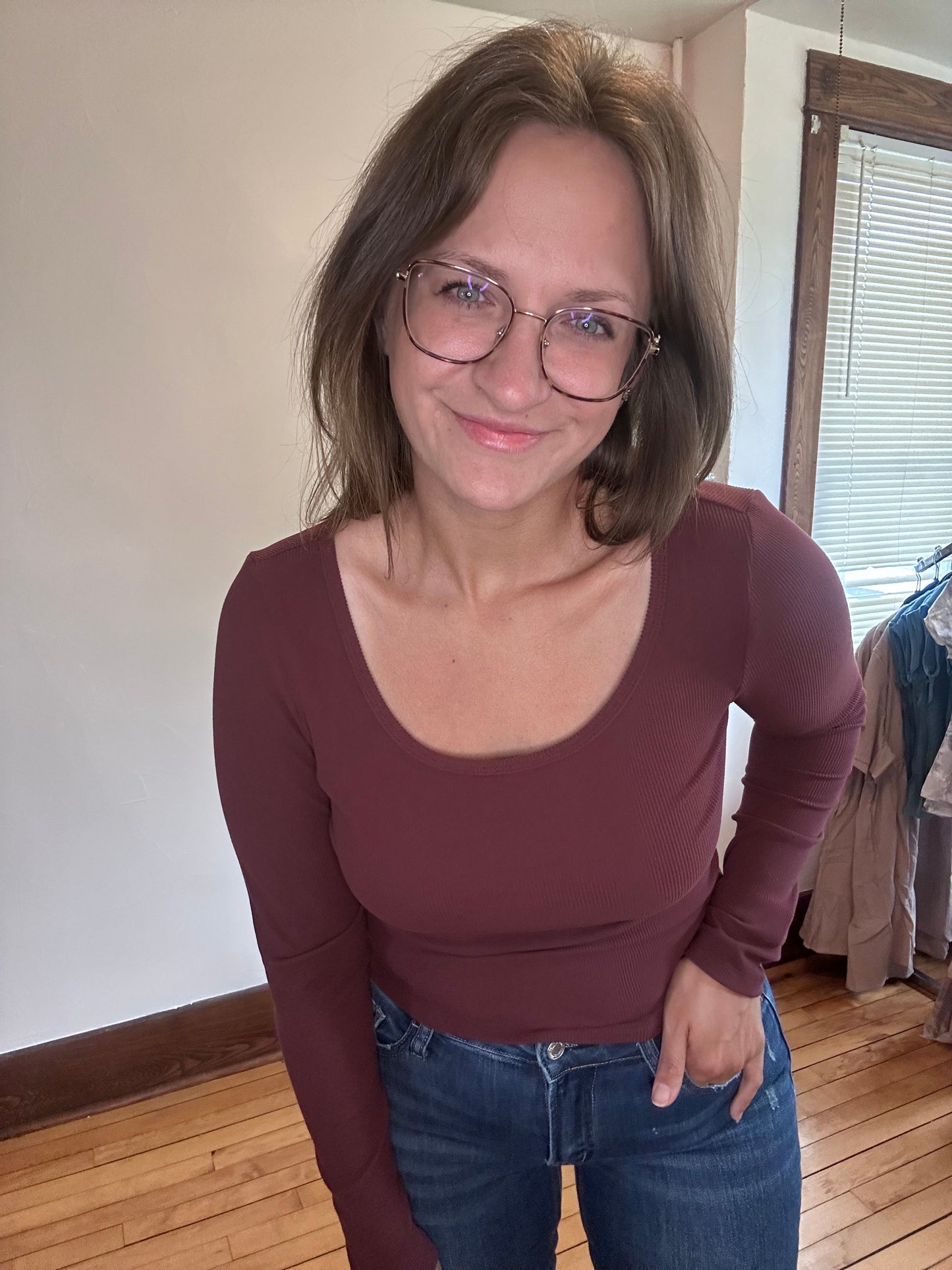 Ribbed U-Neck Long Sleeve