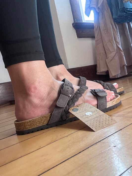Braided 2 Strap Sandal - Brown