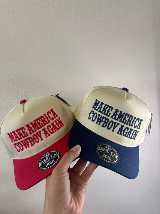 Make America Cowboy Again - Navy/Beige or Red/Beige