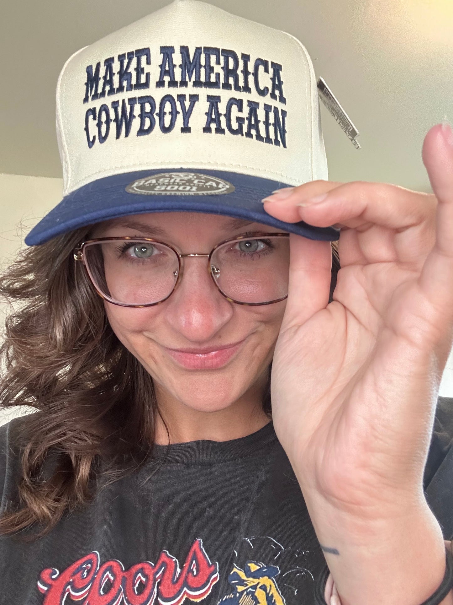 Make America Cowboy Again - Navy/Beige or Red/Beige