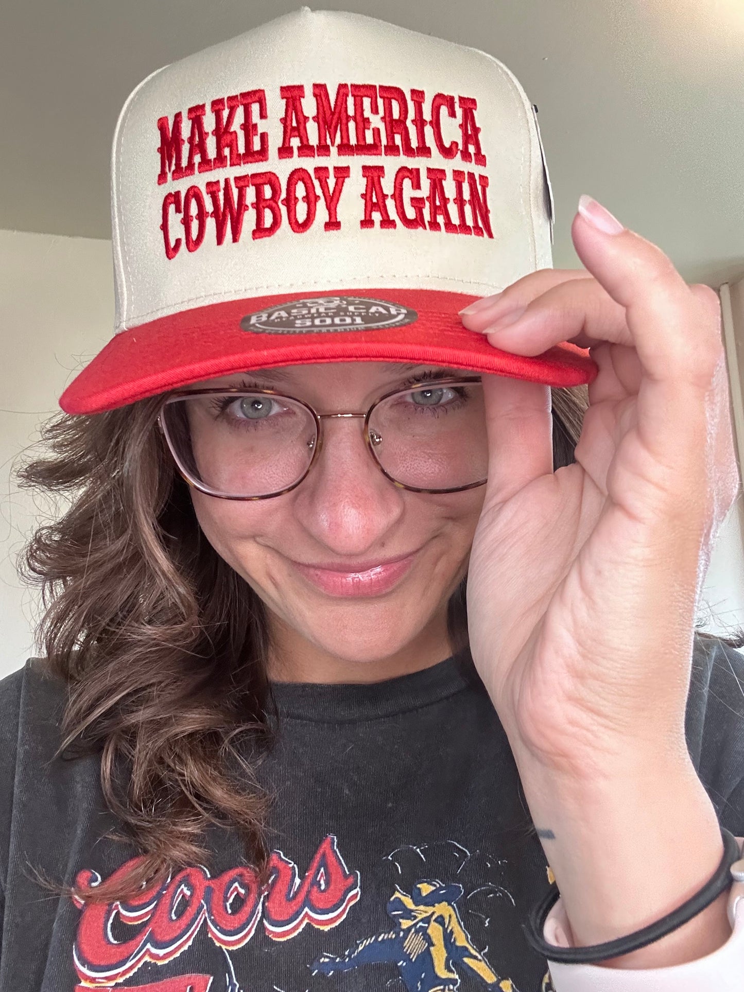 Make America Cowboy Again - Navy/Beige or Red/Beige