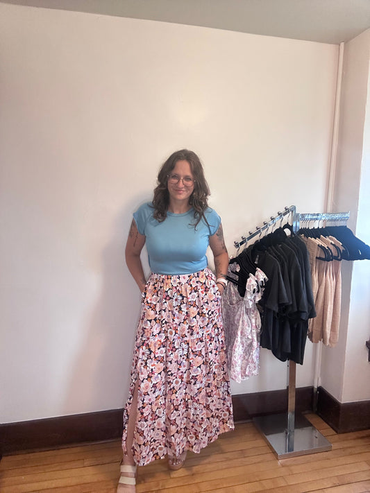 Bohemian Floral Print Skirt - Orange