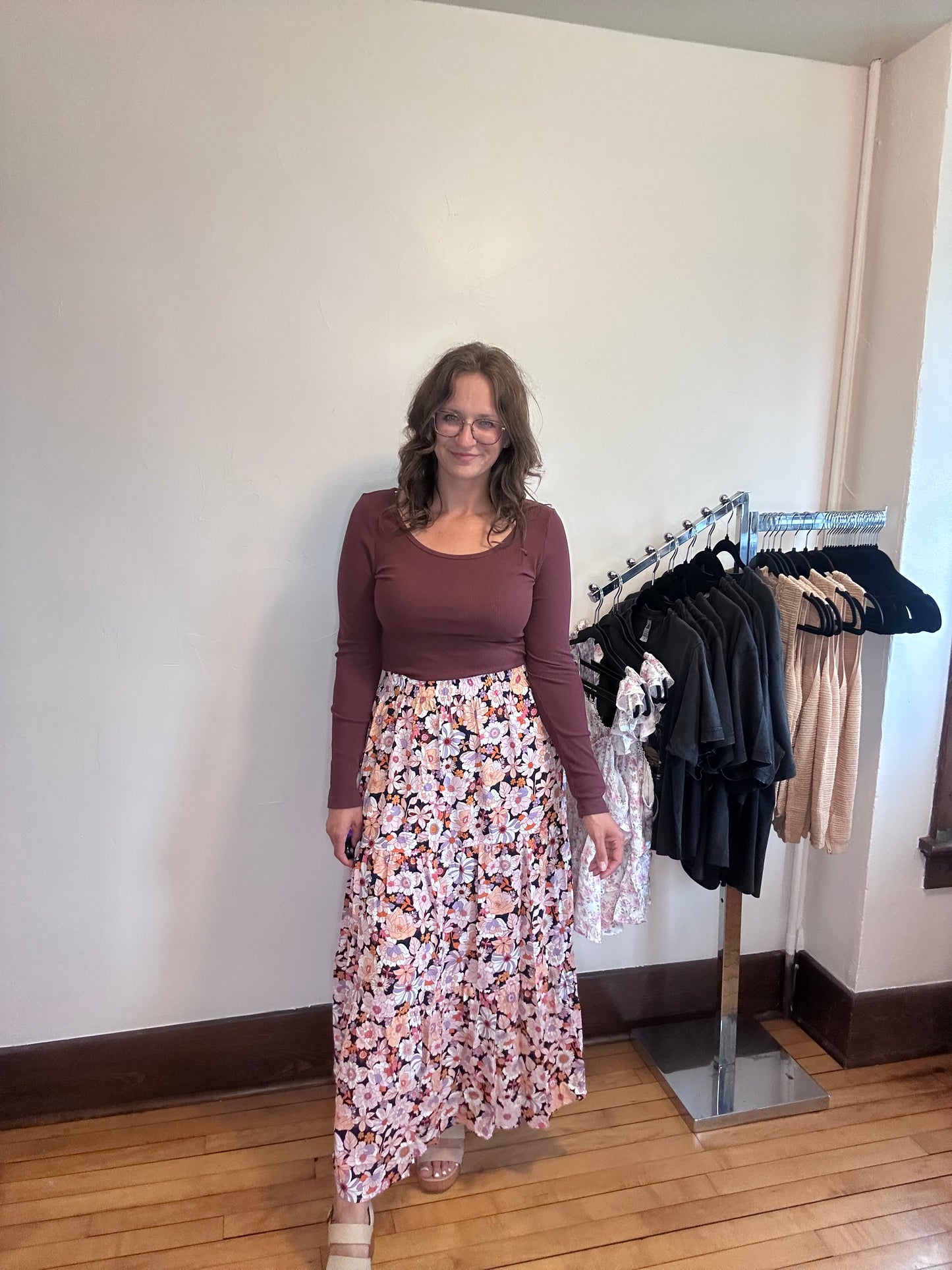 Bohemian Floral Print Skirt - Orange