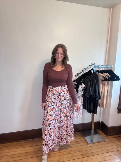 Bohemian Floral Print Skirt - Orange