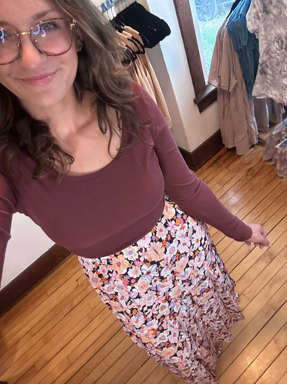 Bohemian Floral Print Skirt - Orange