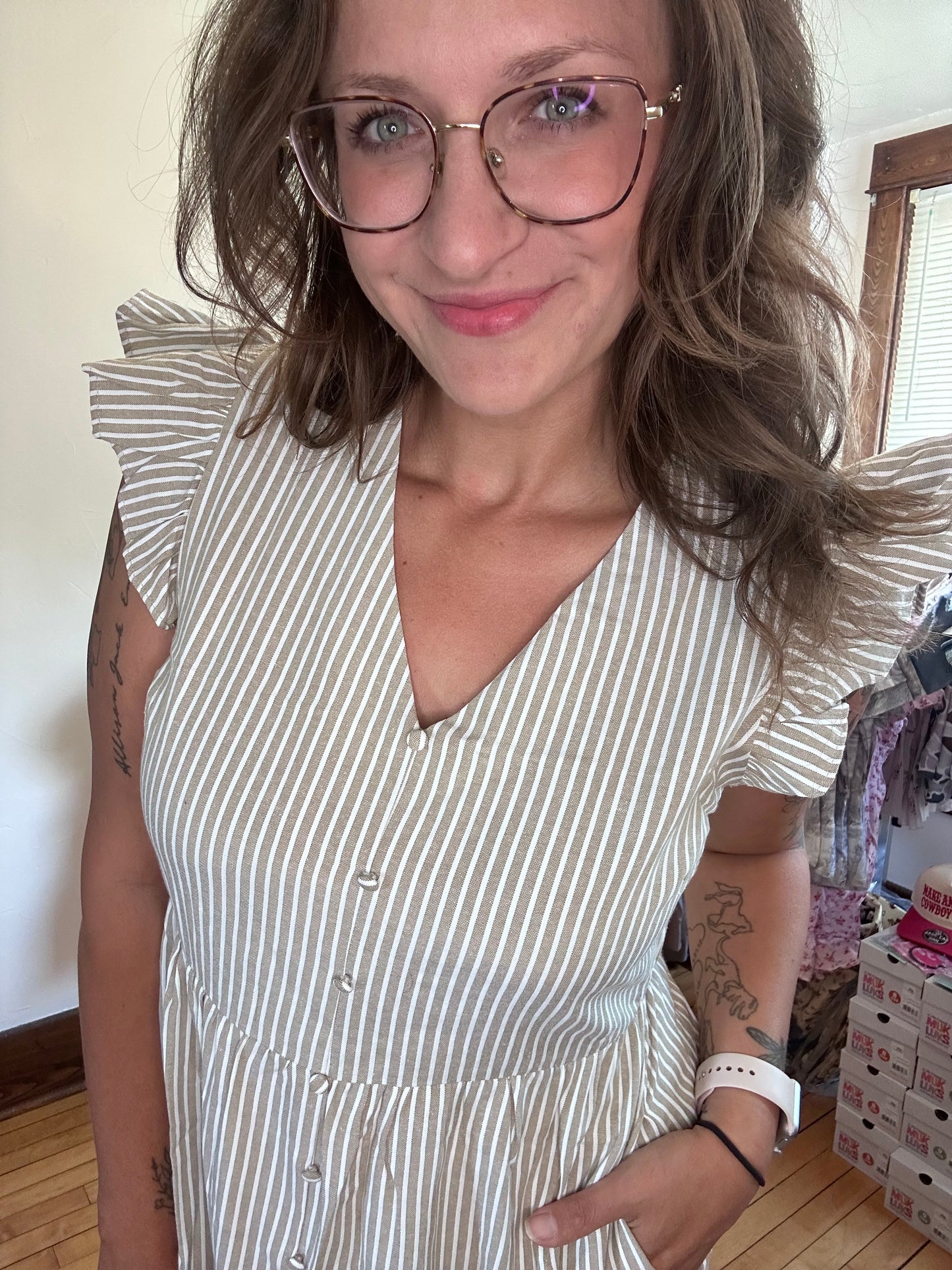 Flutter Sleeve Buttoned Dress
