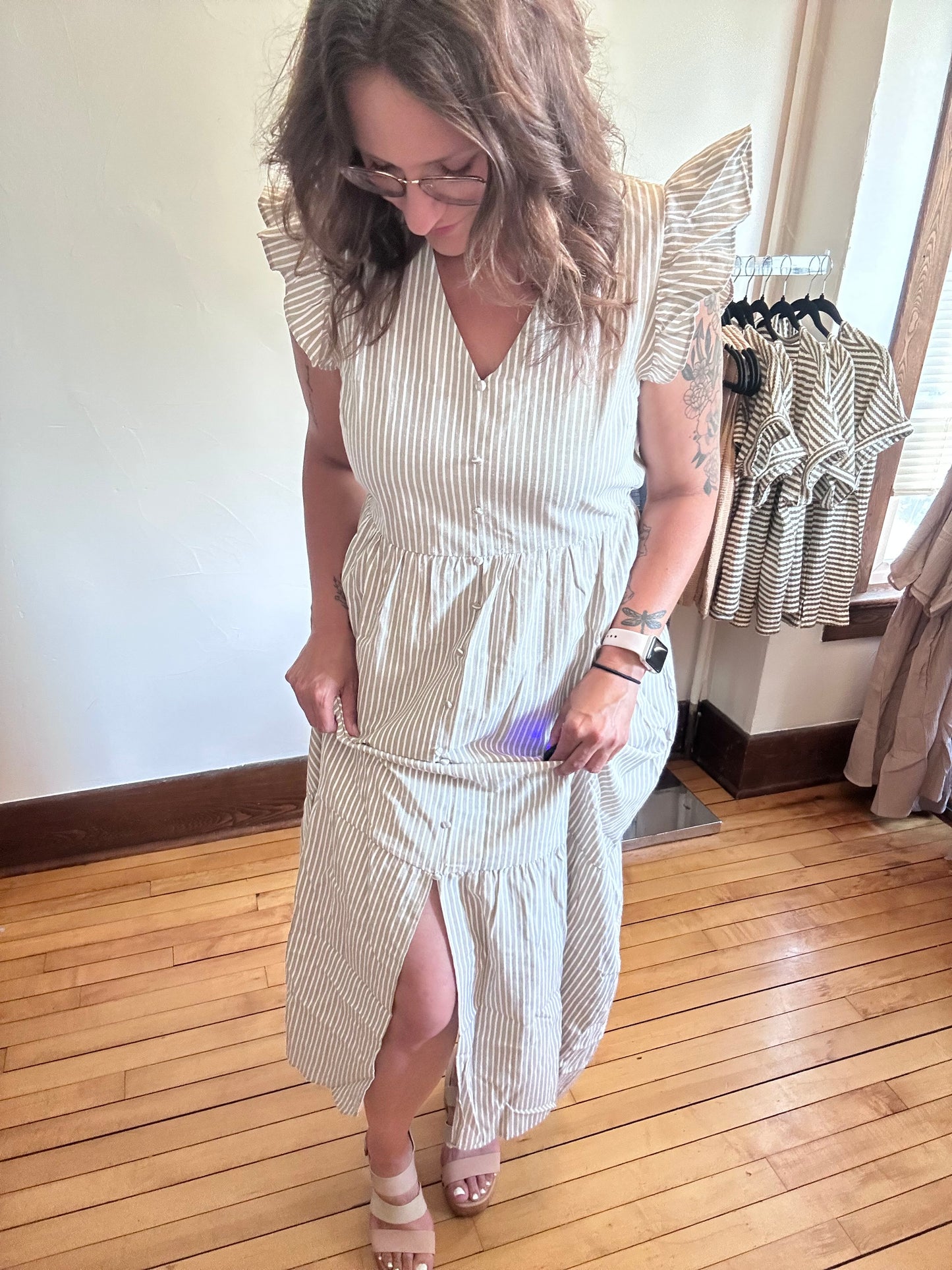 Flutter Sleeve Buttoned Dress