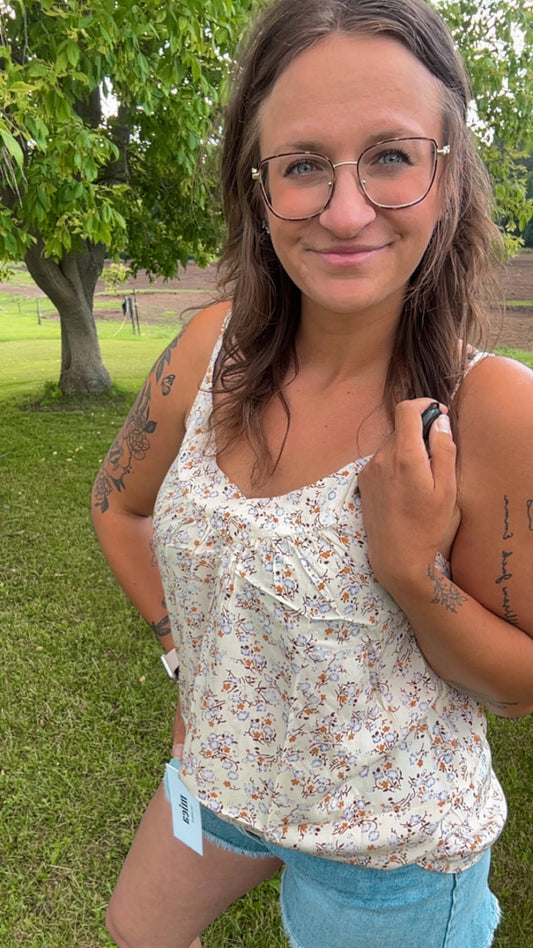 Boho Floral Tank Top - Apricot