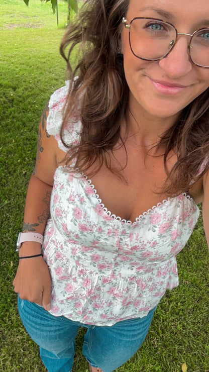 Floral Flutter Tank Top