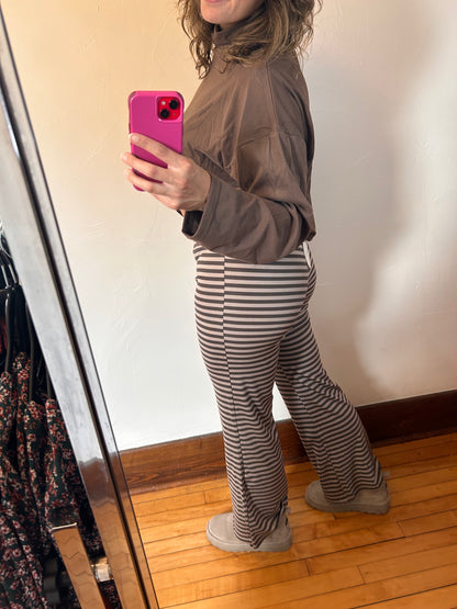 Charcoal Taupe Striped Lounge Pants