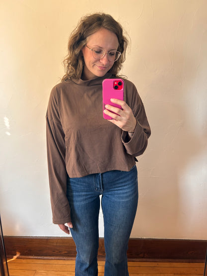Brown Mock Neck Boxy Pullover