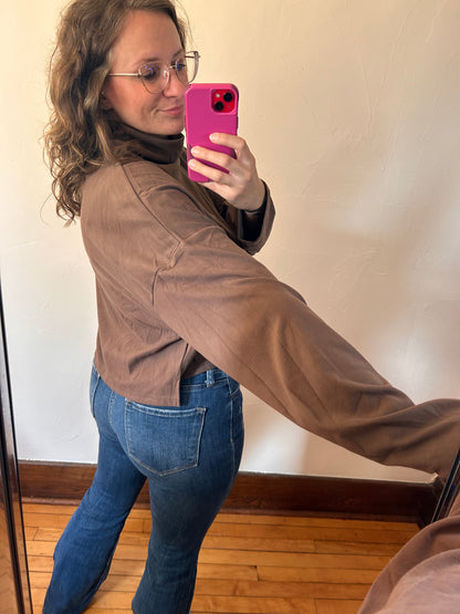 Brown Mock Neck Boxy Pullover